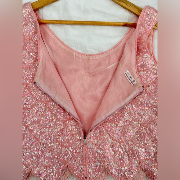 Vintage Sequin Pink Hand Beaded Top - Size Medium - Picture 3 of 5